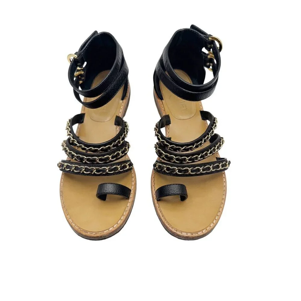 Chanel Sandals SS2016 Karl Lagerfeld  Black Chain Strap EU 37C